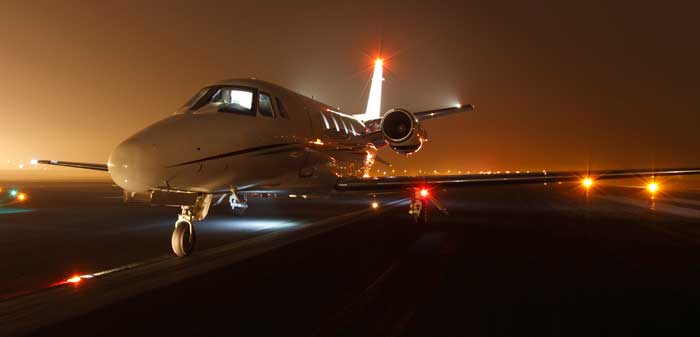private jet on runway